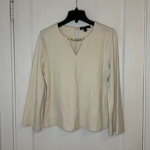 Marc New York Andrew Marc Cream Gold Chain V-Neck Bell Sleeve Top Medium
